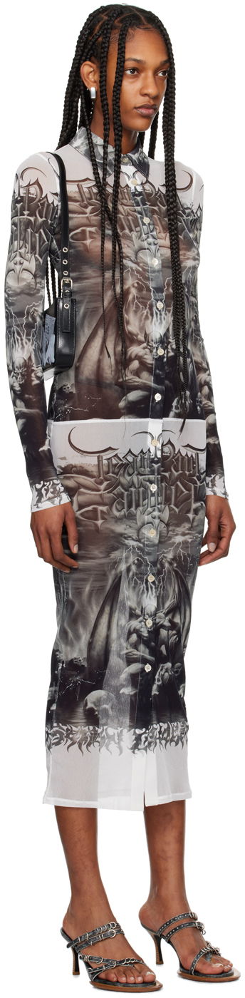 Jean Paul Gaultier 'The Diablo' Print Mesh Midi Dress