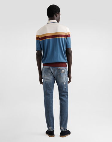 Džínsy Dolce & Gabbana Dolce & Gabbana Slim-Fit Distressed Stretch Cotton Jeans Modrá | GY07CDG8MV3S9001, 2