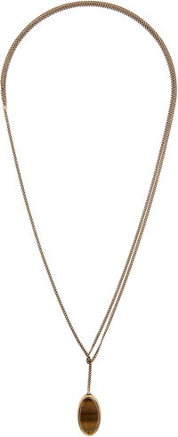 Dries Van Noten Curb Chain Lariat Necklace with Tiger's Eye Pendant