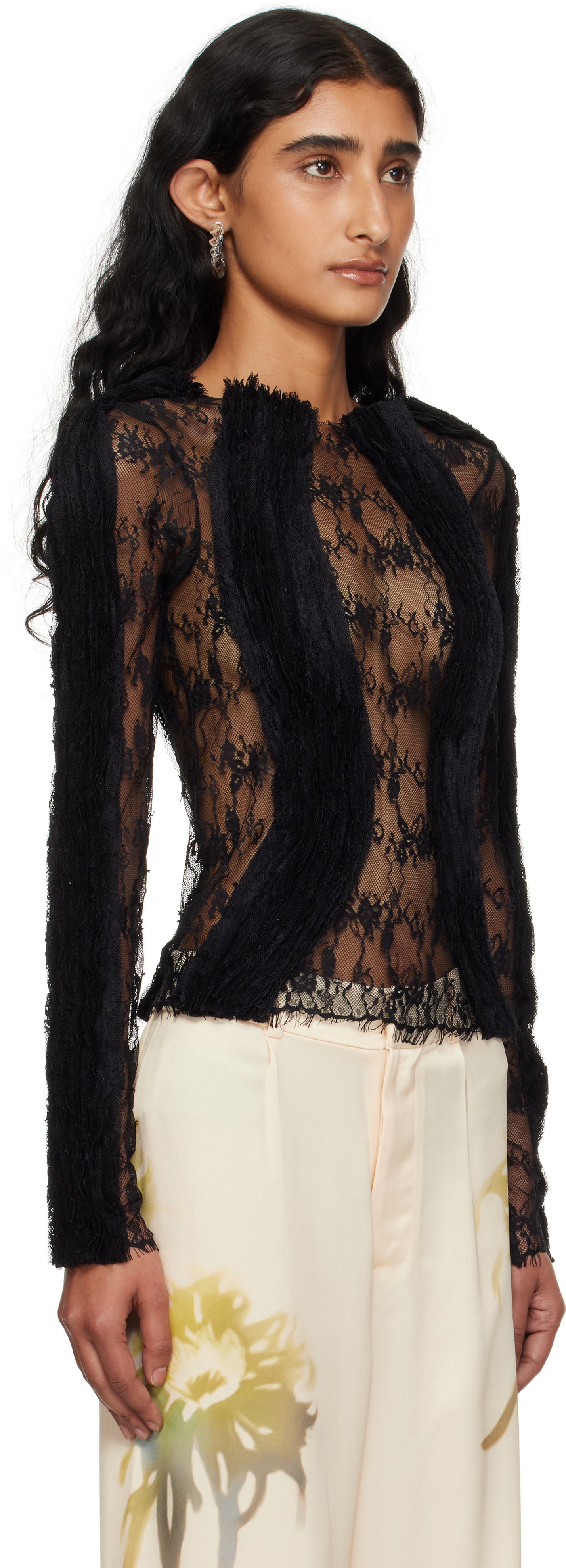 Tričká a tielka Collina Strada Collina Strada Wavy Lace Top Čierna | XX3303, 1
