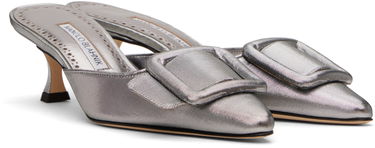 Tenisky a topánky Manolo Blahnik Manolo Blahnik Maysale Buckle Kitten Heel Mules Metalická | 125-2920, 3