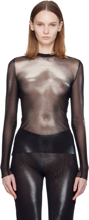 Tričko Jean Paul Gaultier Sheer Mesh Long Sleeve 'The Silver Body Dust' Top Čierna | 25/04-W-TO366-M010P-0091, 0