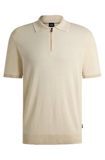 Polo tričko BOSS Knit Sweater with Zip Placket Béžová | 50537640, 0