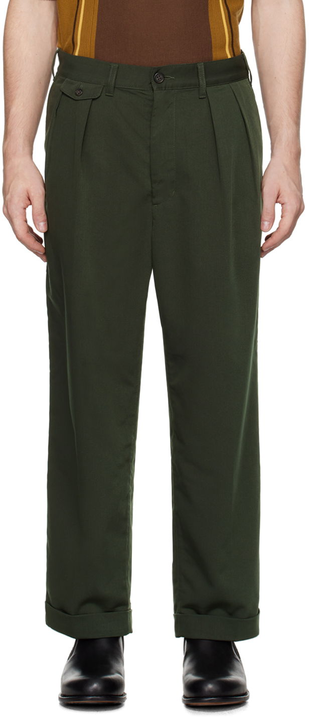 Nohavice BEAMS BEAMS PLUS 2 Pleats Trousers Zelené | 3823-0094-791, 0
