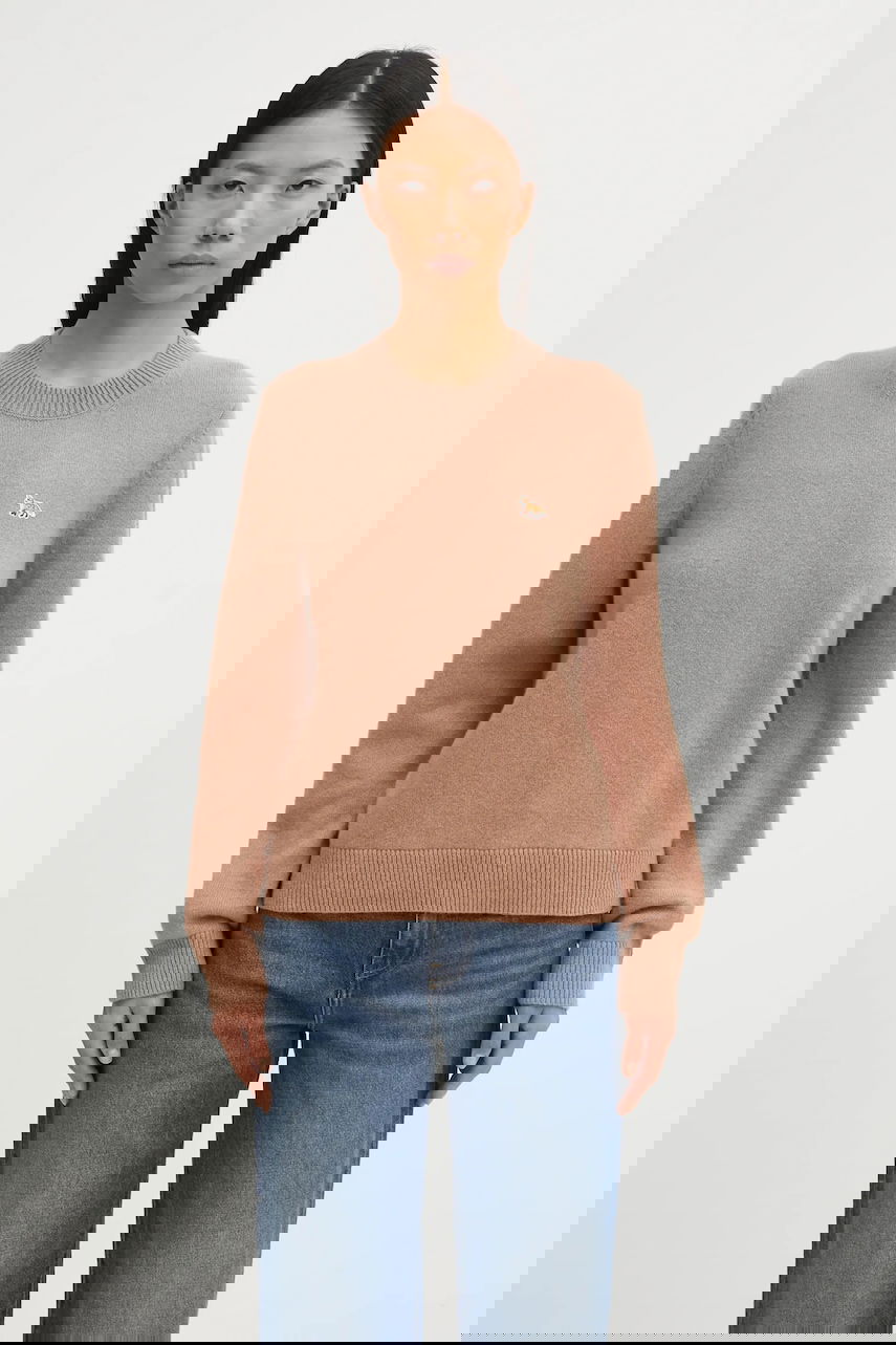 Sveter MAISON KITSUNÉ Maison Kitsuné Baby Fox Lambswool Regular Fit Crew Neck Sweater Béžová | PW00817KT1006, 0