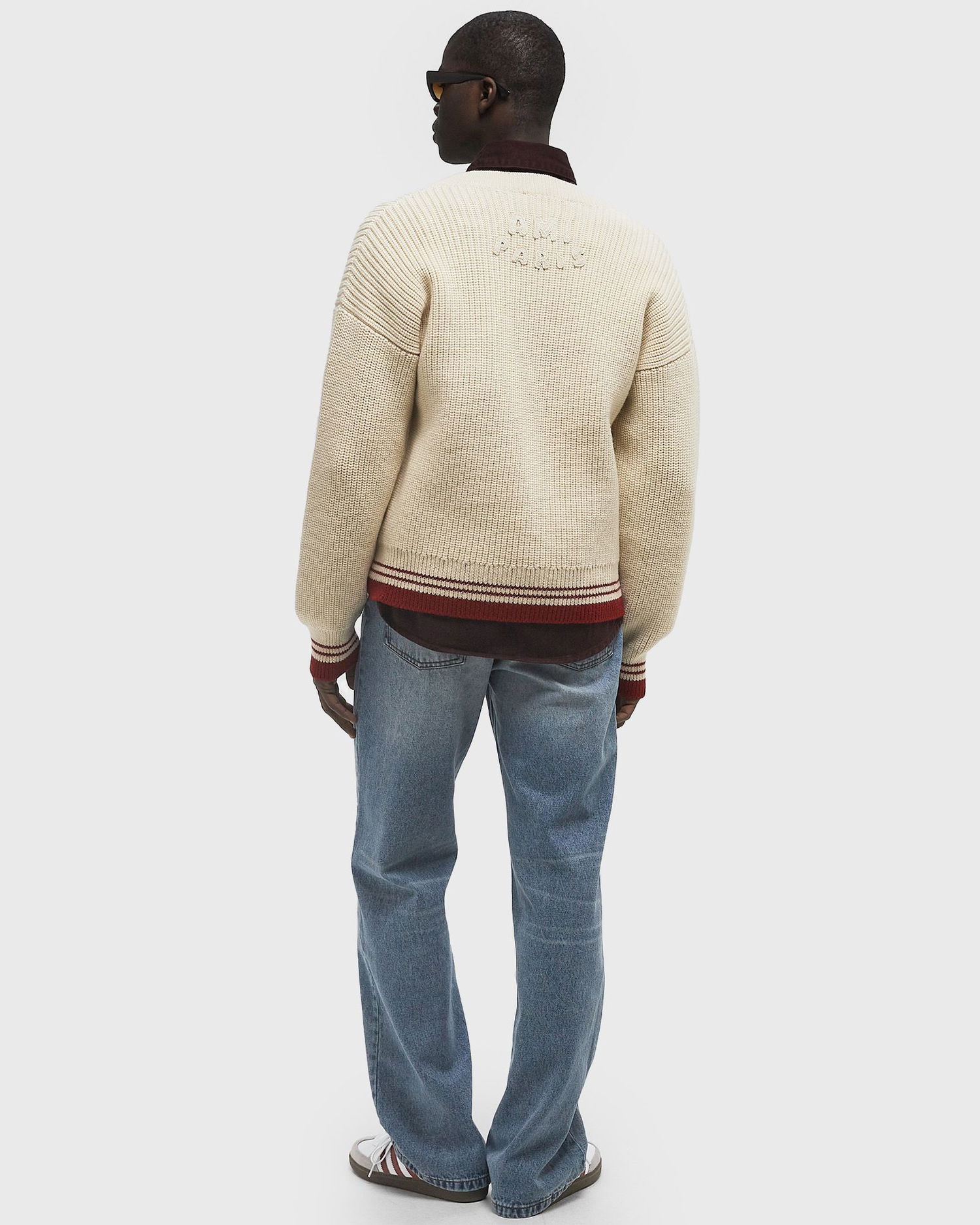 Sveter AMI AMI Paris Ribbed V-Neck Sweater XXL Béžová | UKS268.KN0068-136, 1