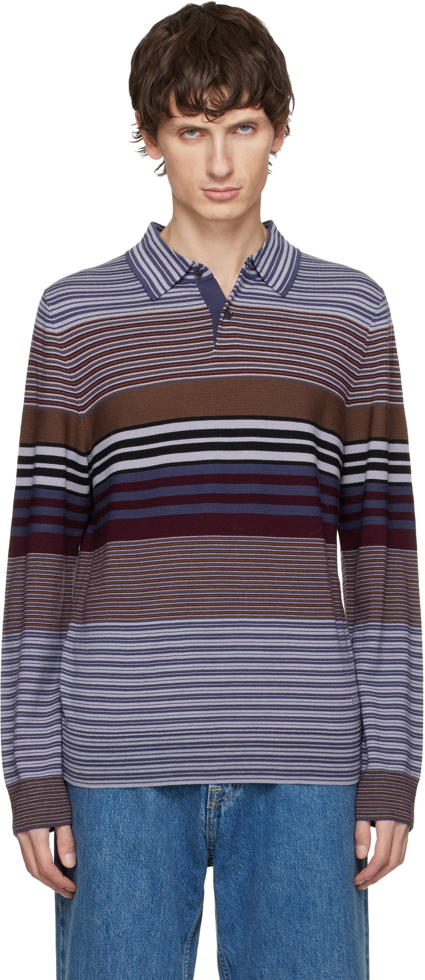 Polo tričko Paul Smith Paul Smith Merino Wool Stripe Long-Sleeve Polo Rôznofarebný | M2R-473Z-T22439-59