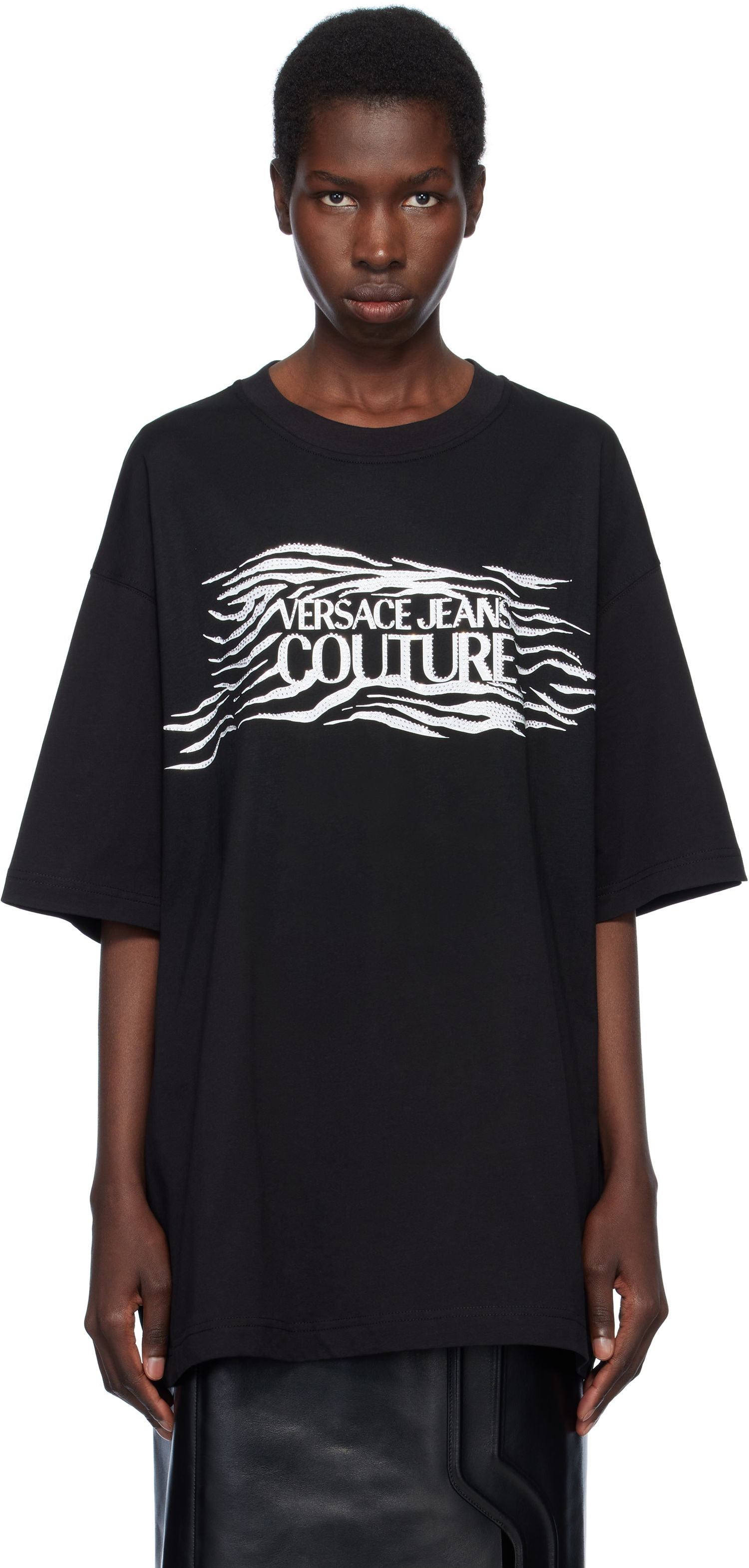 Tričko Versace Versace Jeans Couture Loose-Fit T-Shirt with Zebra Print Čierna | E78GAH6L1_EJ0001, 0