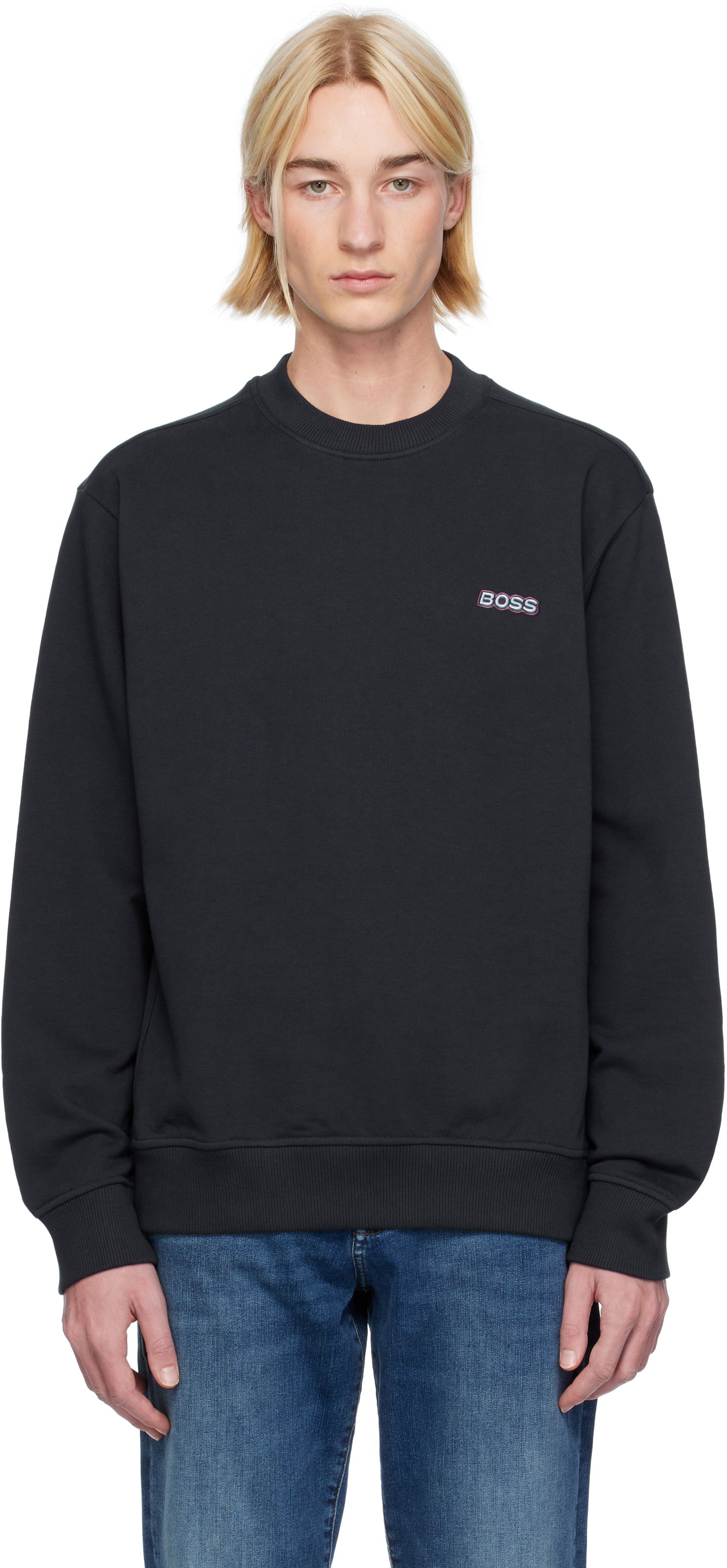 Mikina BOSS Logo-Embroidered Sweatshirt Čierna | 50531215, 0