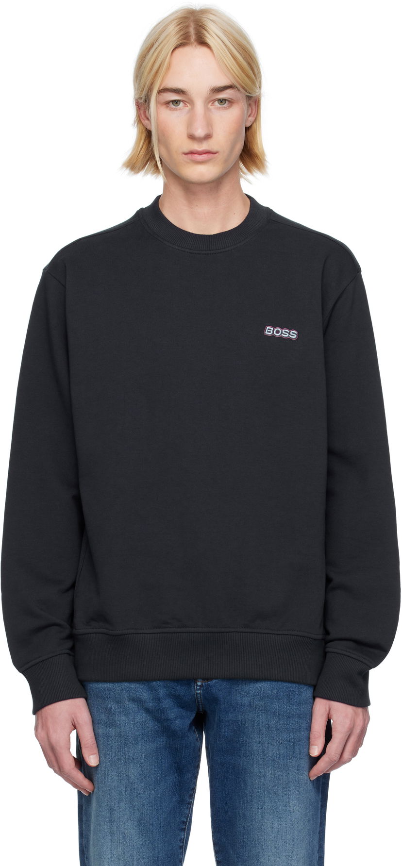 Mikina BOSS Logo-Embroidered Sweatshirt Čierna | 50531215