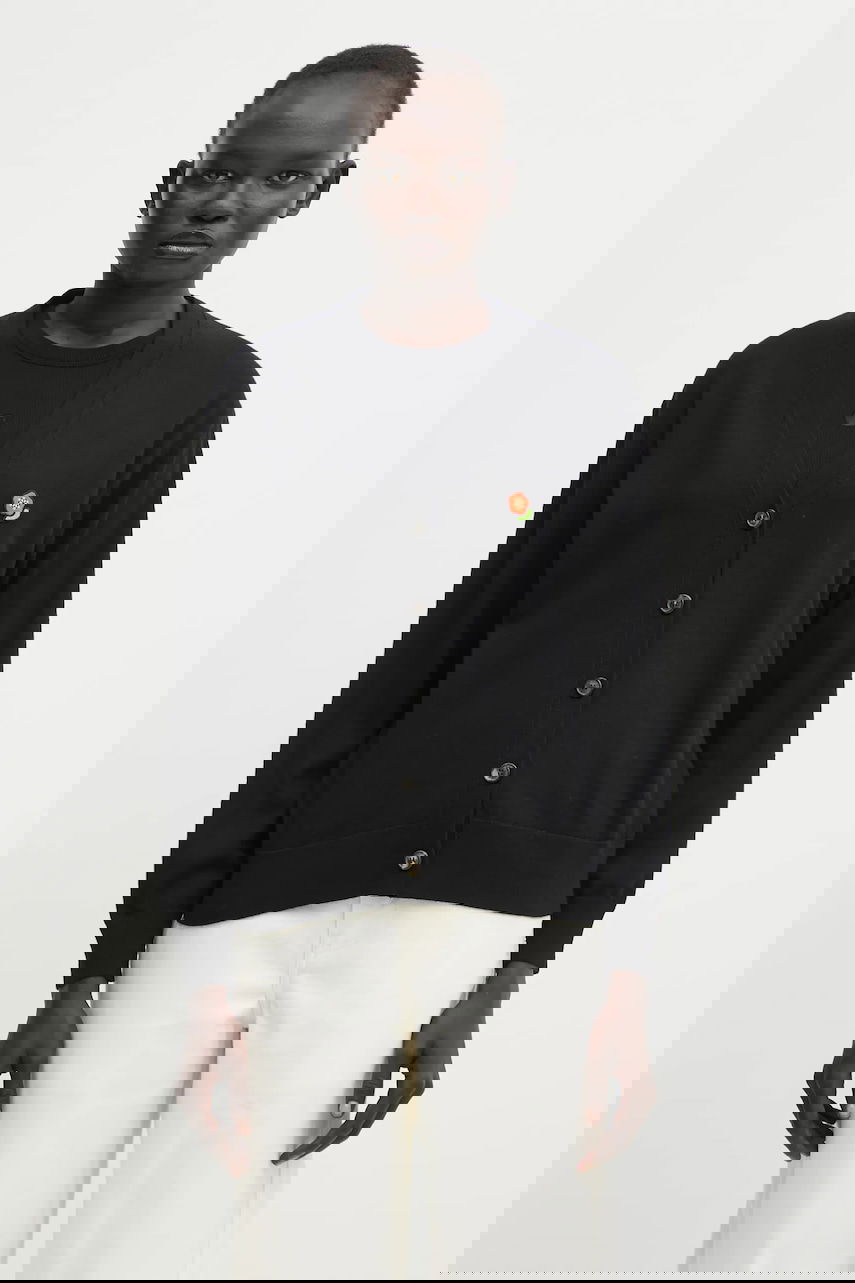 Sveter KENZO Pop Lightweight Wool V-Neck Cardigan with Embroidered Flower Čierna | FF52CA4833LB.99J, 0