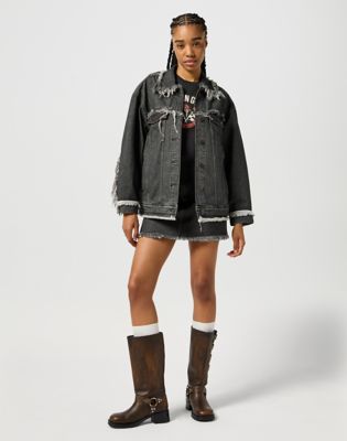 Bunda Wrangler Wrangler Icon Era Fray Denim Jacket XS Čierna | 112356496:XS, 1