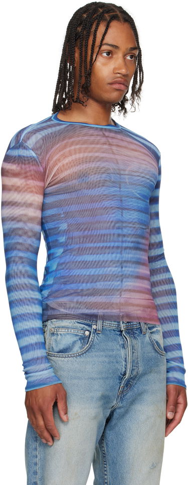 Tričko Jean Paul Gaultier Jean Paul Gaultier 'The Air' Striped Mesh Long Sleeve Modrá | 25/03-W-TO336-M005P-565034, 1