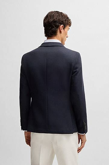 Bunda BOSS Slim Fit Micro-Patterned Virgin Wool Blazer Navy | 50533736, 1