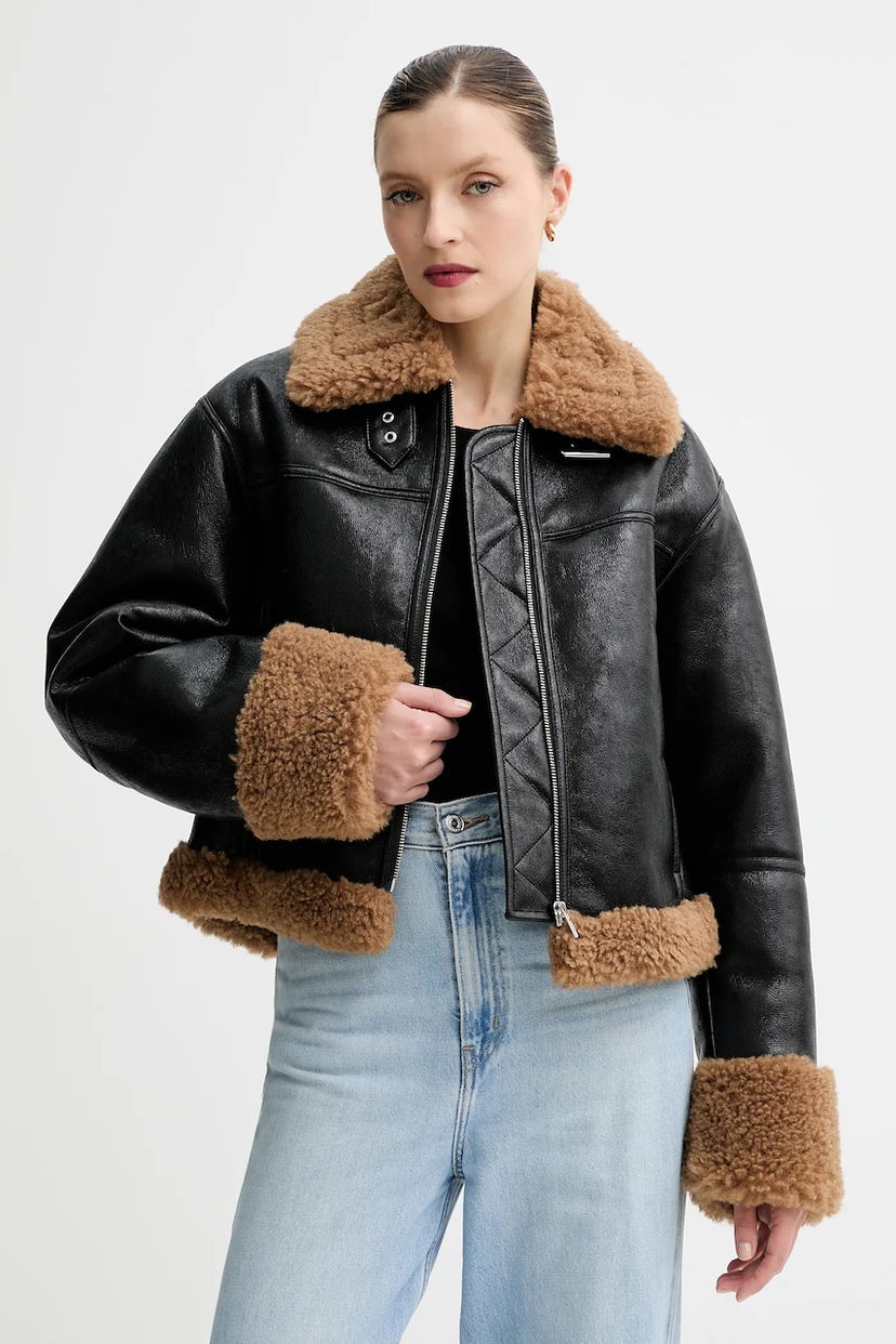 Bunda STAND STUDIO Kia Transitional Oversize Faux Fur Jacket Čierna | 66575.9412