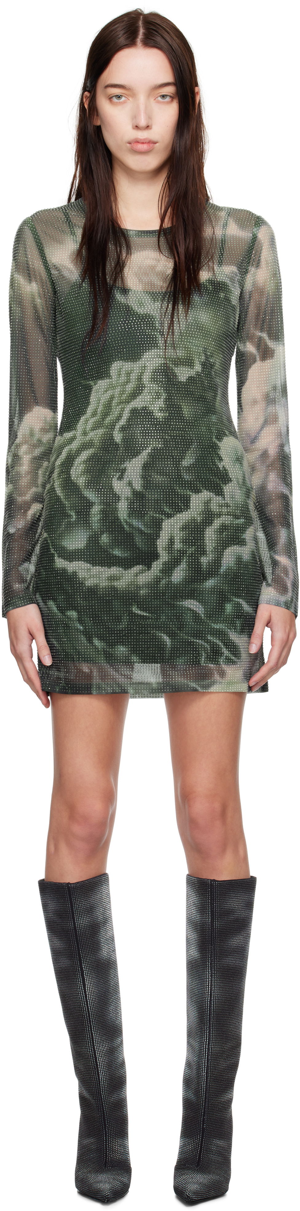 Šaty Alexander Wang Crystal Hotfix Cloud-Print Dress Zelené | 1CC4246700, 0