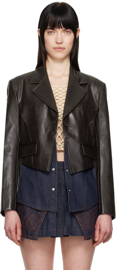 Bunda Andersson Bell Andersson Bell Hybrid Faux-Leather Cropped Blazer Hnedá | awa683w, 0