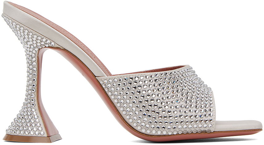 Starostlivosť o obuv Amina Muaddi Amina Muaddi Lupita Crystal Slipper Heeled Sandals Biela | LUPITA CRYSTAL SLIPPER CL SATIN, 0