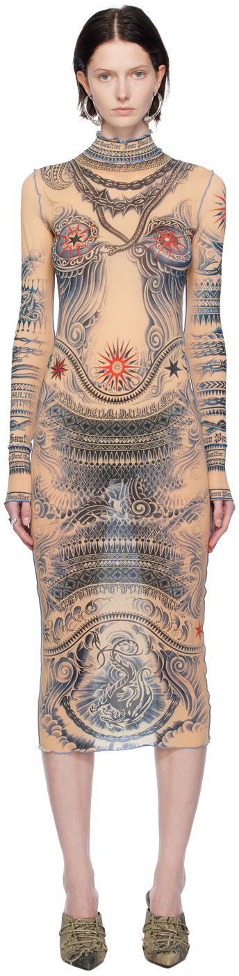 Gaultier Printed Mesh Midi Dress