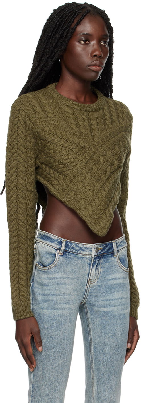 Sveter Miaou Miaou Vela Cropped Cable Knit Sweater Zelené | 7060CKOLV, 1