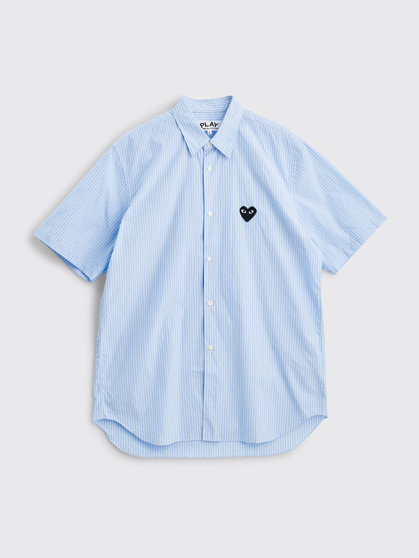 Košeľa Comme des Garçons Play Small Heart Short Sleeve Shirt Stripe Light Blue Modrá | P1B022