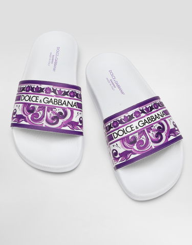 Doplnky Dolce & Gabbana Dolce & Gabbana Majolica-print Calfskin Slippers Biela | D10705A1838I03TN, 3