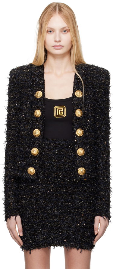 Bunda Balmain Balmain Tweed Jacket with Gold-Tone Buttons Čierna | EF1SK048KB19, 0