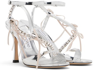 Tenisky a topánky Jimmy Choo Lula 100 Crystal-Embellished Strappy Stiletto Sandals with Velvet Laces Metalická | LULA 100, 3