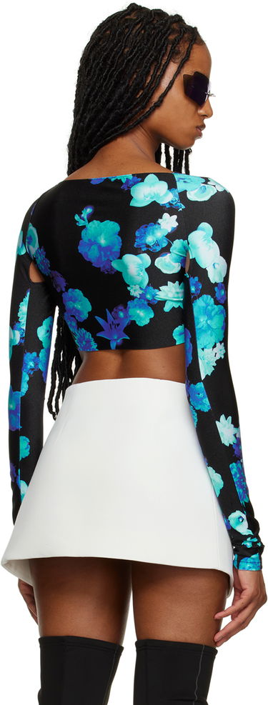 Crop Top Coperni Draped Floral Print Long Sleeve Crop Top Čierna | COPJS38544, 2