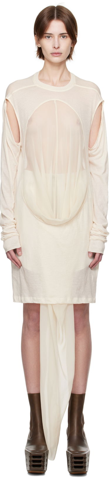 Šaty Rick Owens Rick Owens Draped Long Sleeve T-Shirt Béžová | RP01E7205 UCS, 0