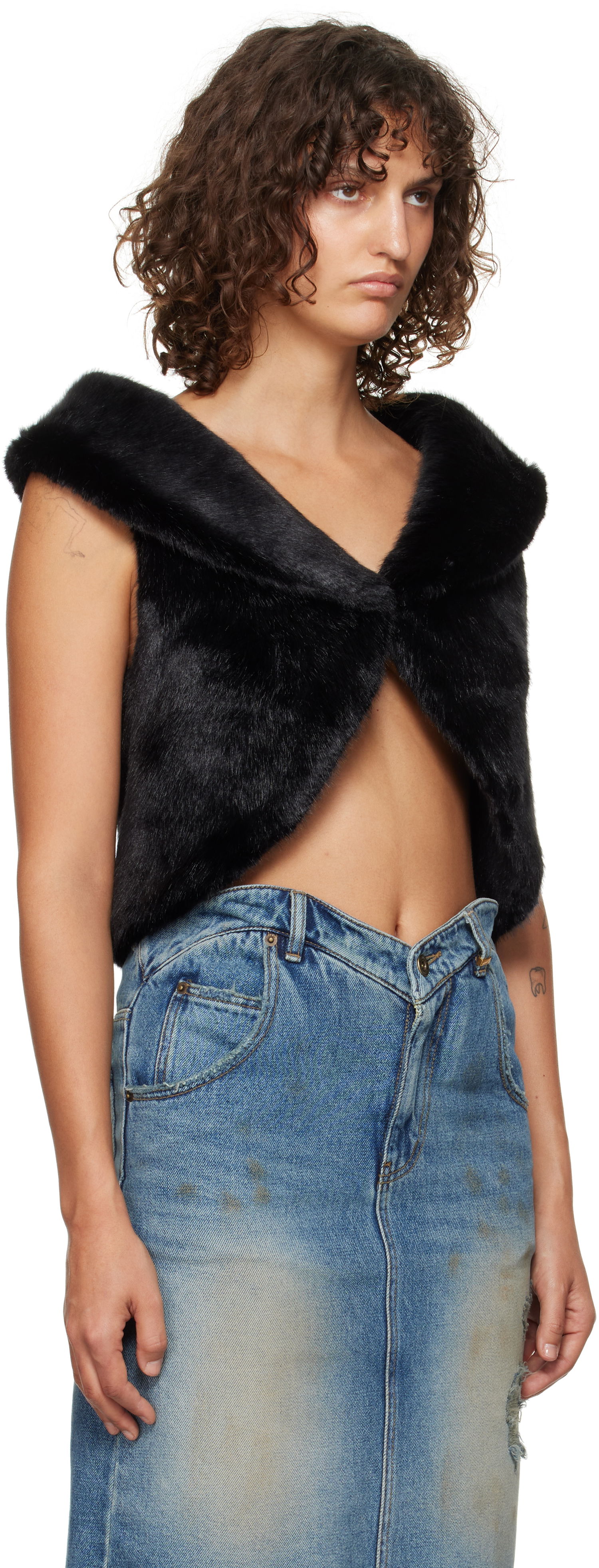 Vesta We11done We11done Cropped Faux-Fur Vest Čierna | WD-F93-24-026-W-BK, 1