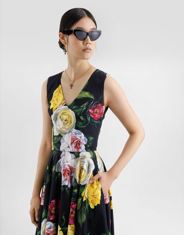 Šaty Dolce & Gabbana Dolce & Gabbana Peony and Rose Print Cady Midi Dress Čierna | F6TLCTFSRPHHN5IY, 3