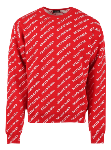 Sveter Balenciaga All Over Logo Crewneck Červená | 702952 T3233 6090
