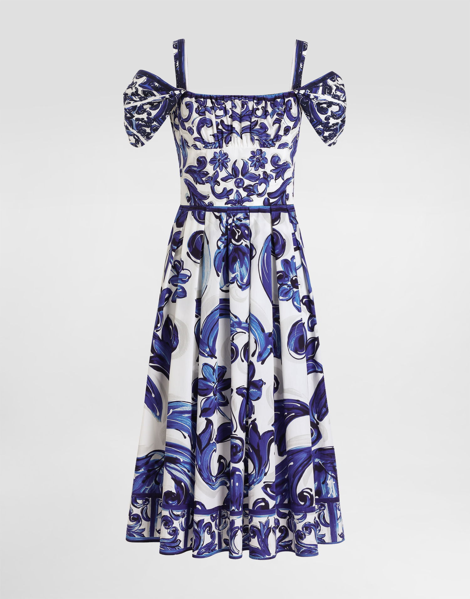Šaty Dolce & Gabbana Dolce & Gabbana Majolica Print Cold Shoulder Poplin Dress Modrá | I6KH2WFI5JKHB5DQ, 0
