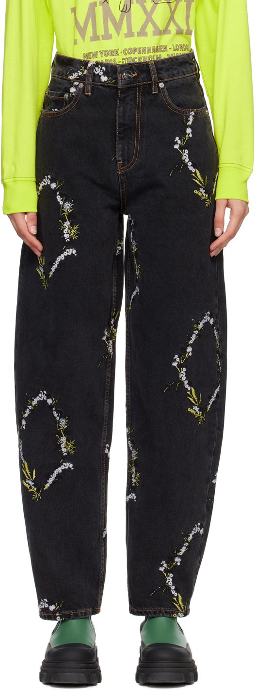 Džínsy GANNI GANNI Jeans with Floral Embroidery Čierna | J1153, 0