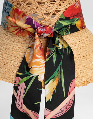 Klobúk Dolce & Gabbana Dolce & Gabbana Straw Hat with Floral Bandeau Scarf Béžová | FH672AGDC8AS9000, 2