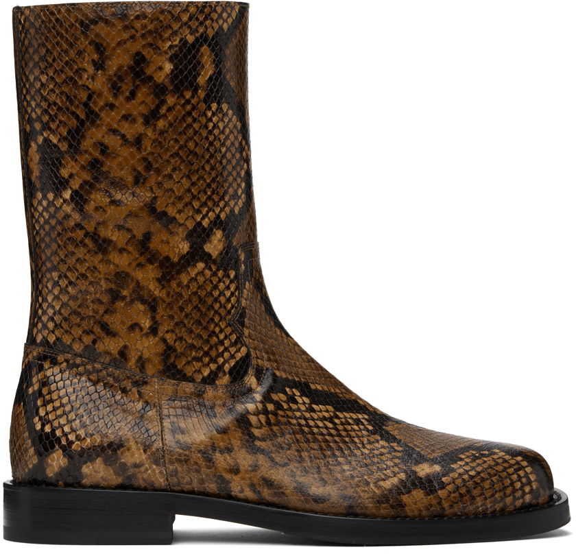 Dries Van Noten Snake-Embossed Leather Boots
