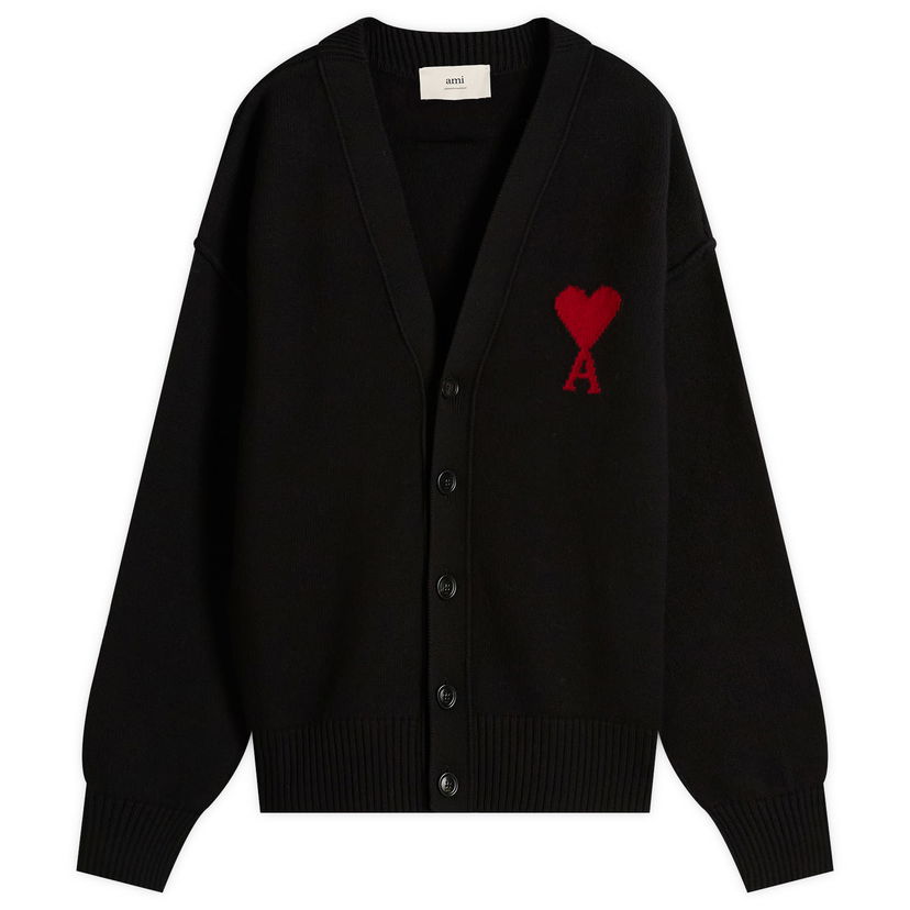 Sveter AMI Men's Merino Wool Knit Cardigan, Size Large Čierna | H25UKC367-018-009H25