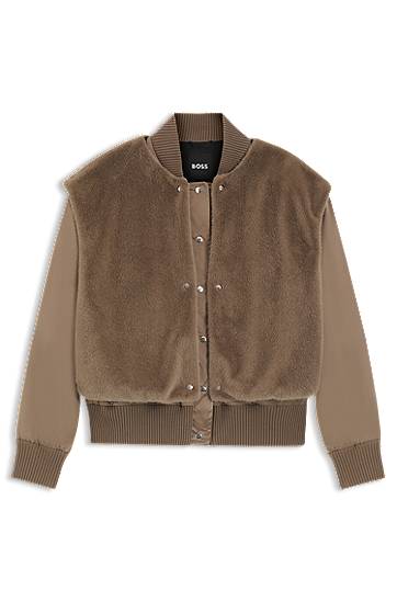 Bomber bunda BOSS BOSS Satin Bomber Jacket with Removable Faux-Fur Gilet Hnedá | 50546846