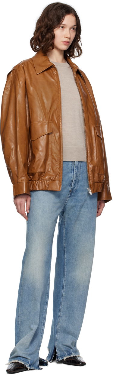 Bomber bunda Maison Margiela MM6 Maison Margiela Oversized Faux-Leather Bomber Jacket Hnedá | S52AM0325 M35465, 3