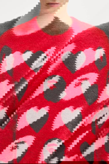 Sveter BAPE A Bathing Ape I Love Bape Monogram Fuzzy Sweater Červená | 1K80220006, 6