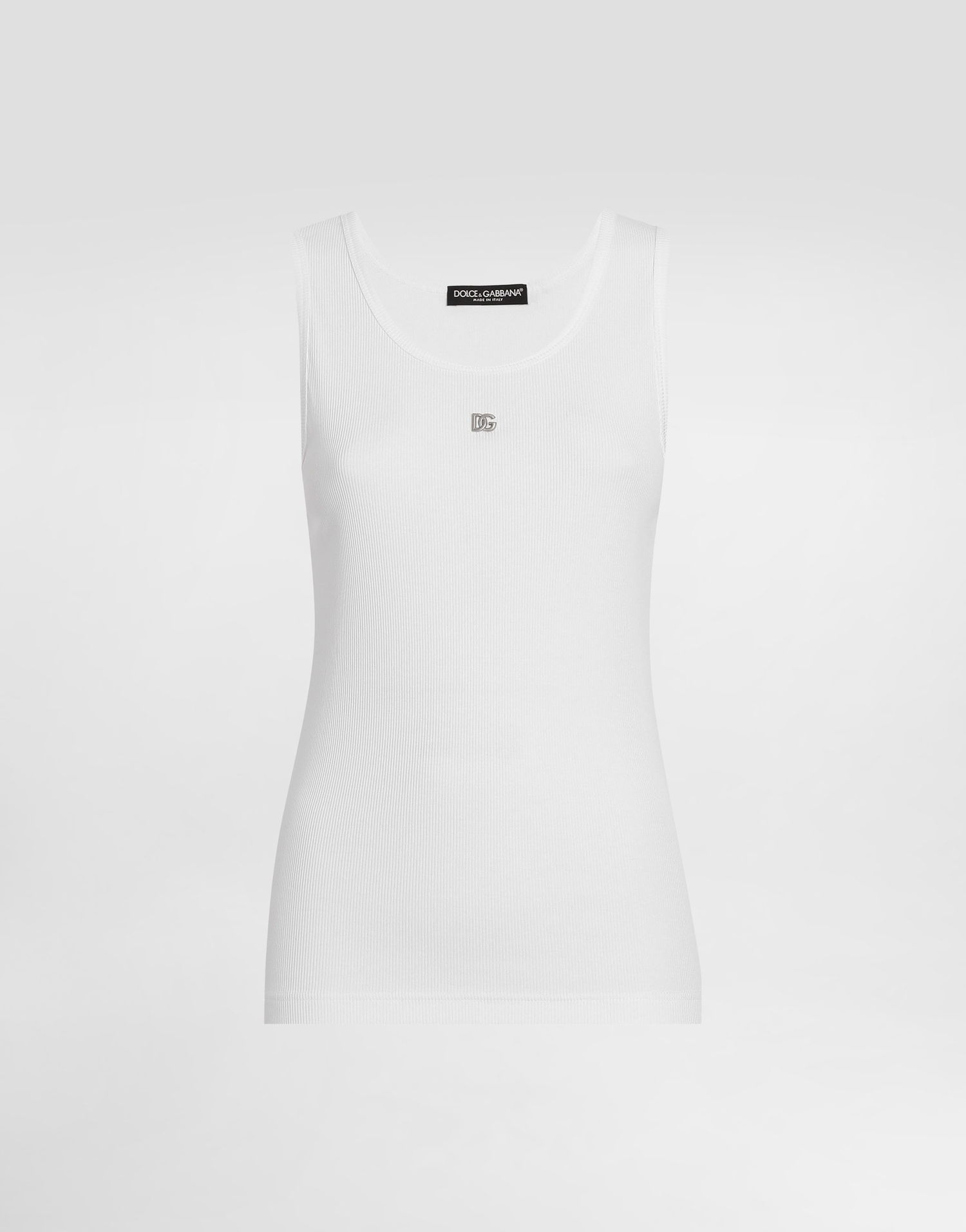 Tielko Dolce & Gabbana Dolce & Gabbana Fine-Rib Jersey Tank Top with DG Logo Pin Biela | F8V40TGDCX9W0800, 0