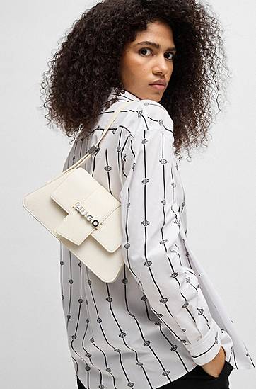 Taška cez rameno BOSS HUGO Faux-Leather Shoulder Bag with Logo Hardware Biela | 50541806, 1