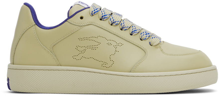 Beige & Blue Leather Stock Sneakers