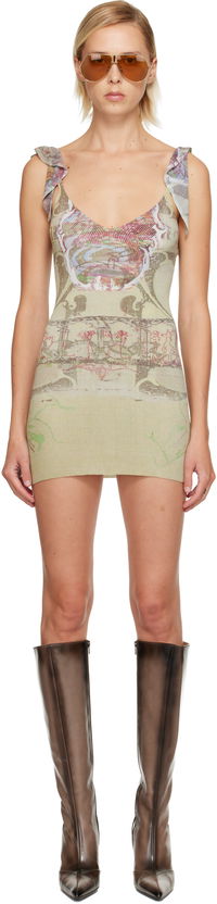 M-Fiorenza Rib Knit Graphic Print Tie-Shoulder Minidress