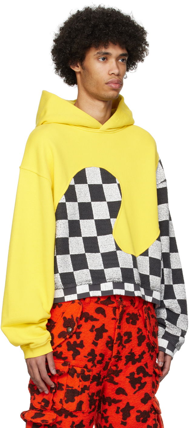 Mikina ERL Checkered Fleece Applique Hoodie Žltá | ERL08T022, 1
