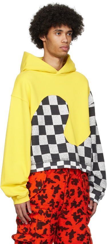 Mikina ERL Checkered Fleece Applique Hoodie Žltá | ERL08T022, 1