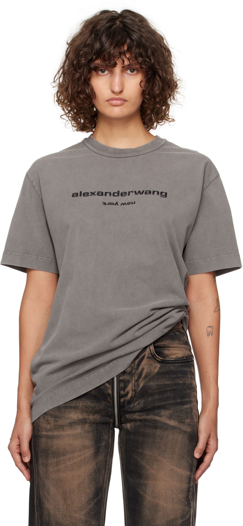 Tričko Alexander Wang Glitter Logo Puff T-Shirt Šedá | UCC4241744