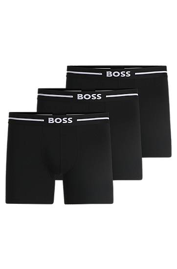 Boxerky BOSS Three-pack Stretch-Cotton Boxer Briefs with Logos Čierna | 50510698