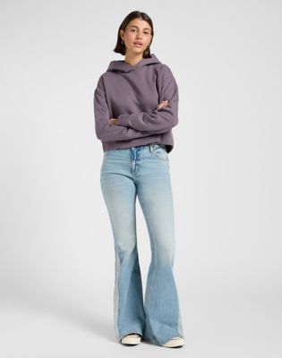 Mikina Lee Relaxed Cropped Hoodie Fialová | 112371338, 1
